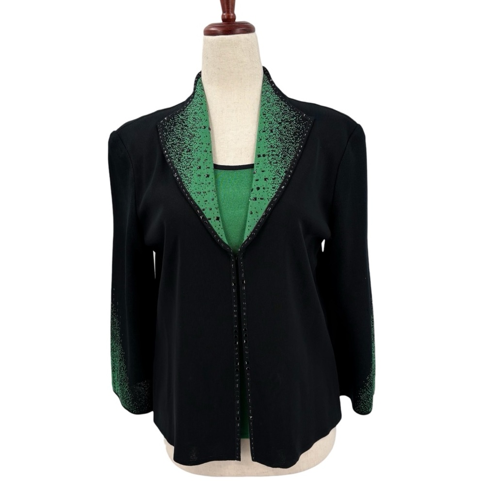 Toula‎ Knit Green and Black Sweater Jacket Set Small